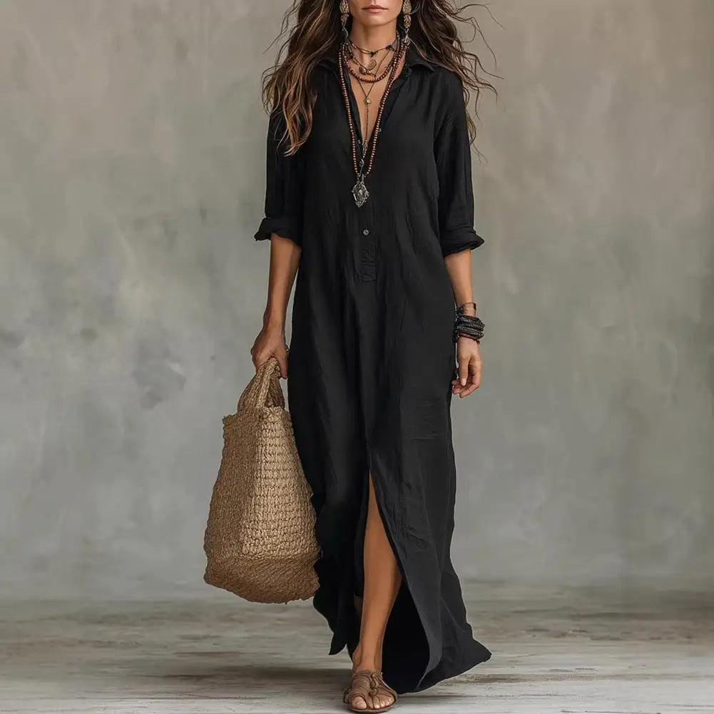 Vestido Largo Casual con Solapa