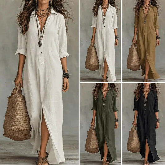 Vestido Largo Casual con Solapa