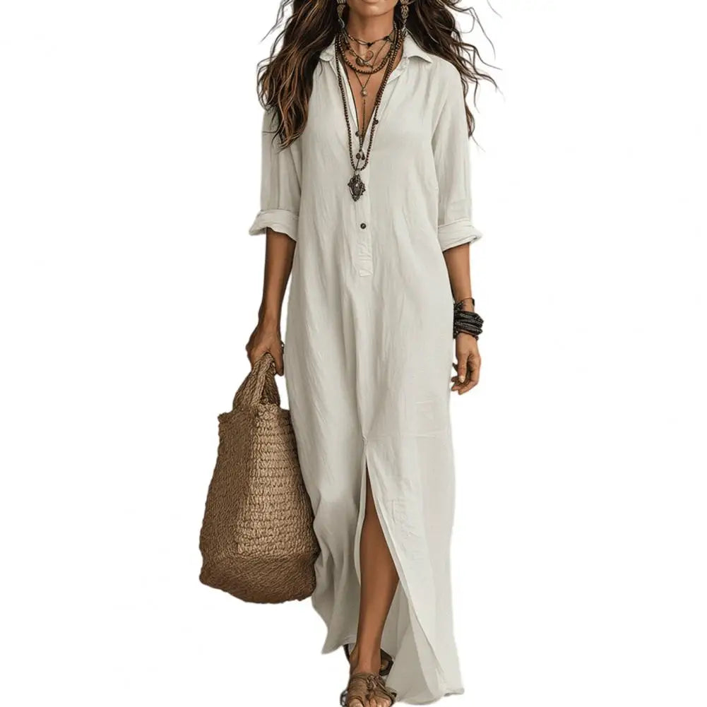 Vestido Largo Casual con Solapa