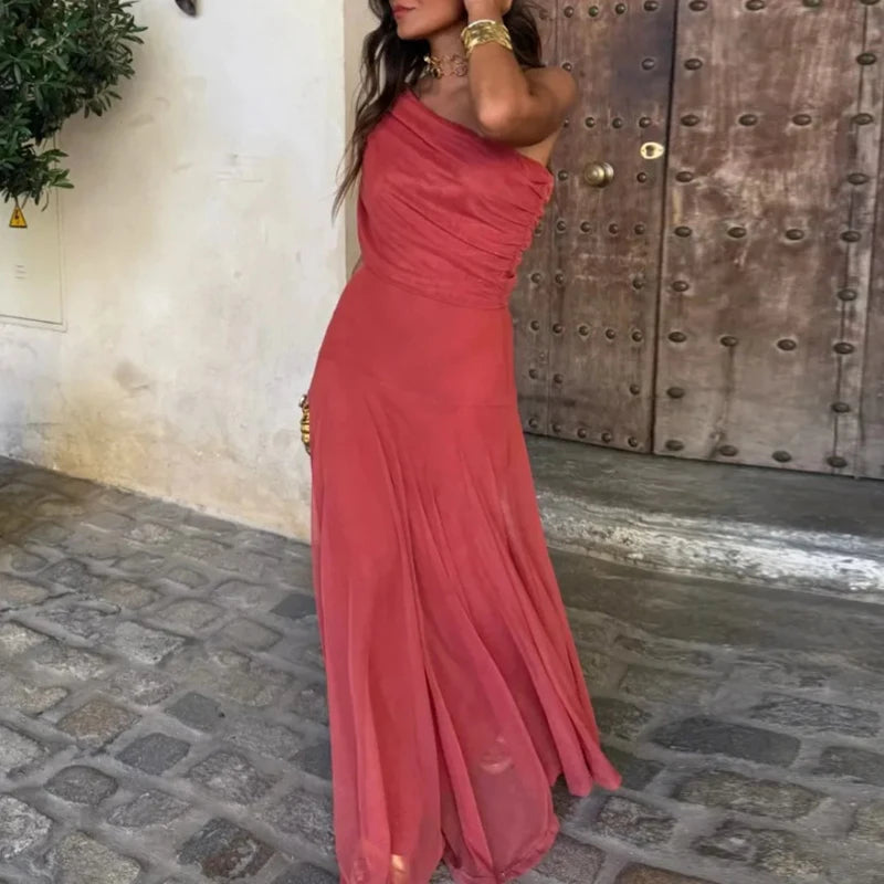 Vestido largo elegante para mujer, sin tirantes