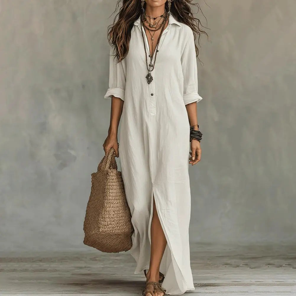 Vestido Largo Casual con Solapa