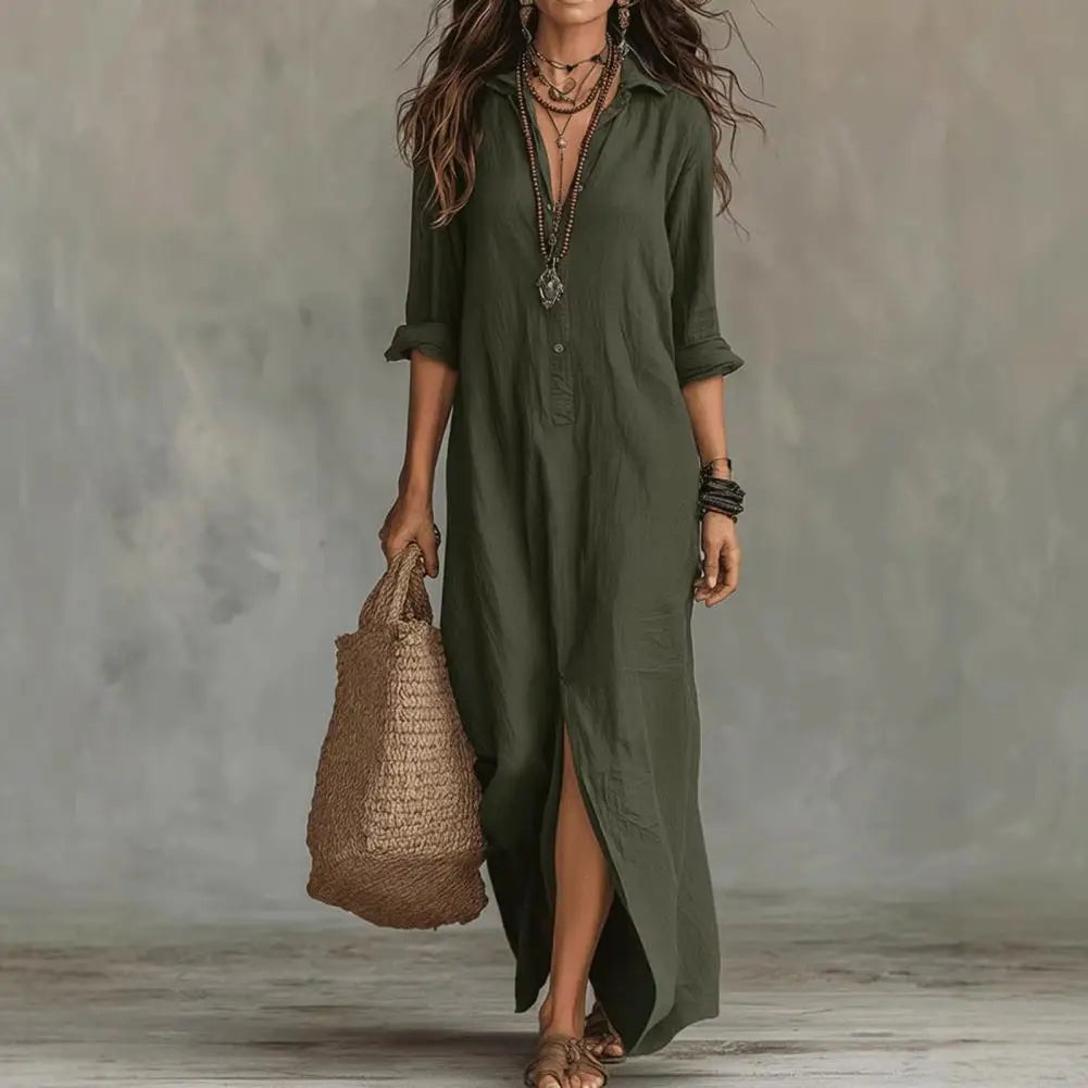 Vestido Largo Casual con Solapa